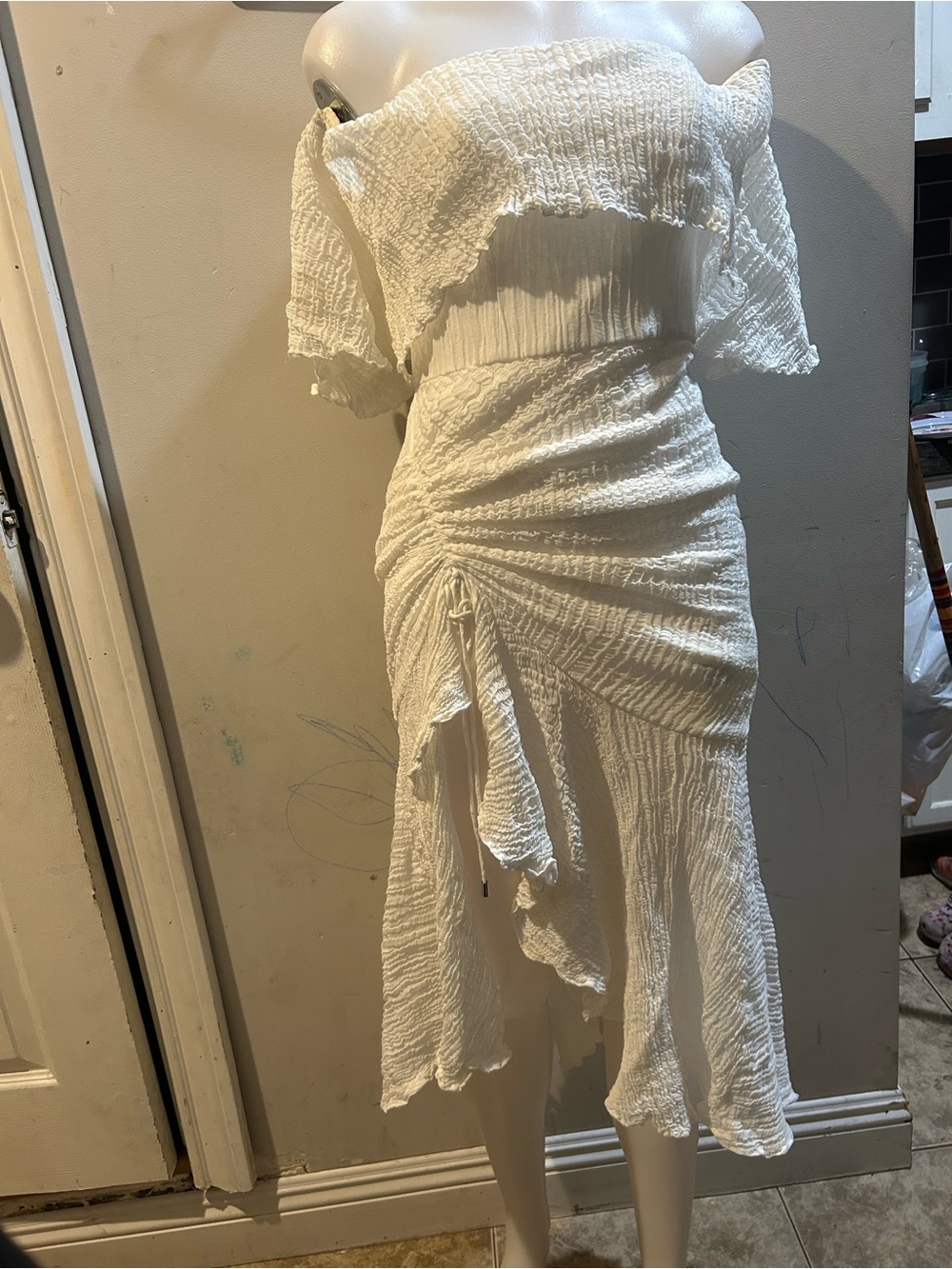 C/MEO Collective White Strapless Ruched Midi Dress